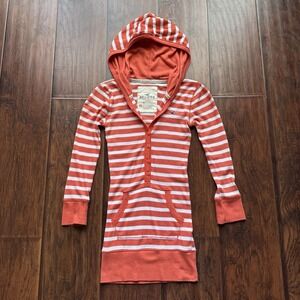 Hollister Babydoll Top Waffle Thermal Hoodie Y2K Tight Fit Orange White Size XS
